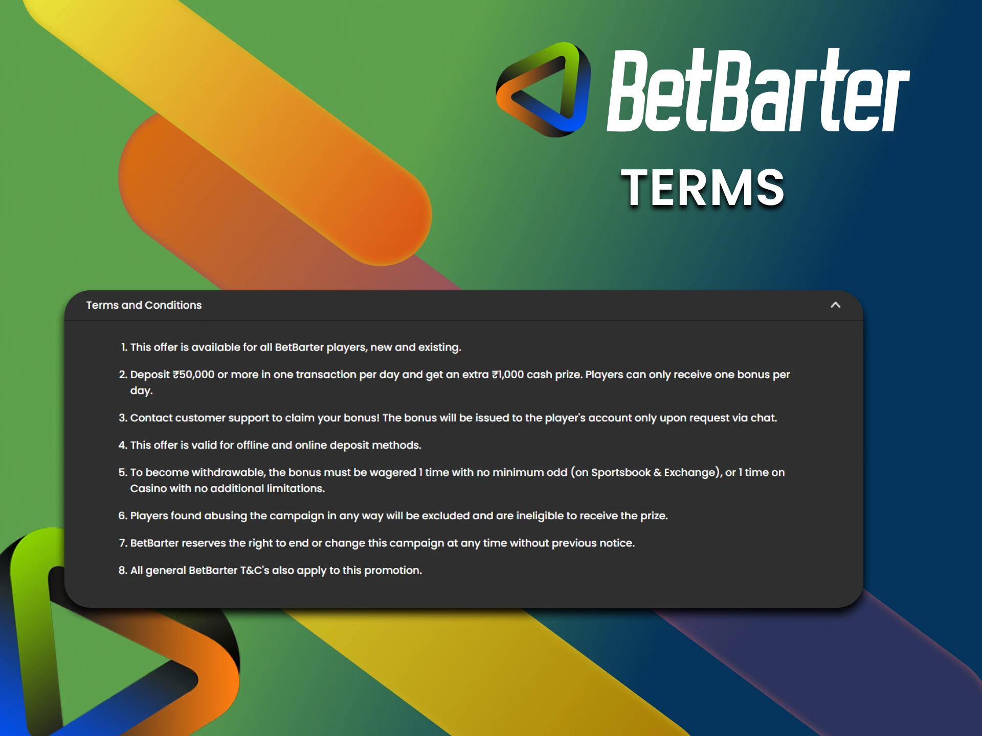 Learn the terms for bonuses on BetBarter.