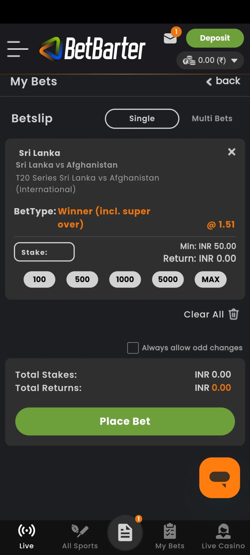 Bet on cricket from BetBarter.