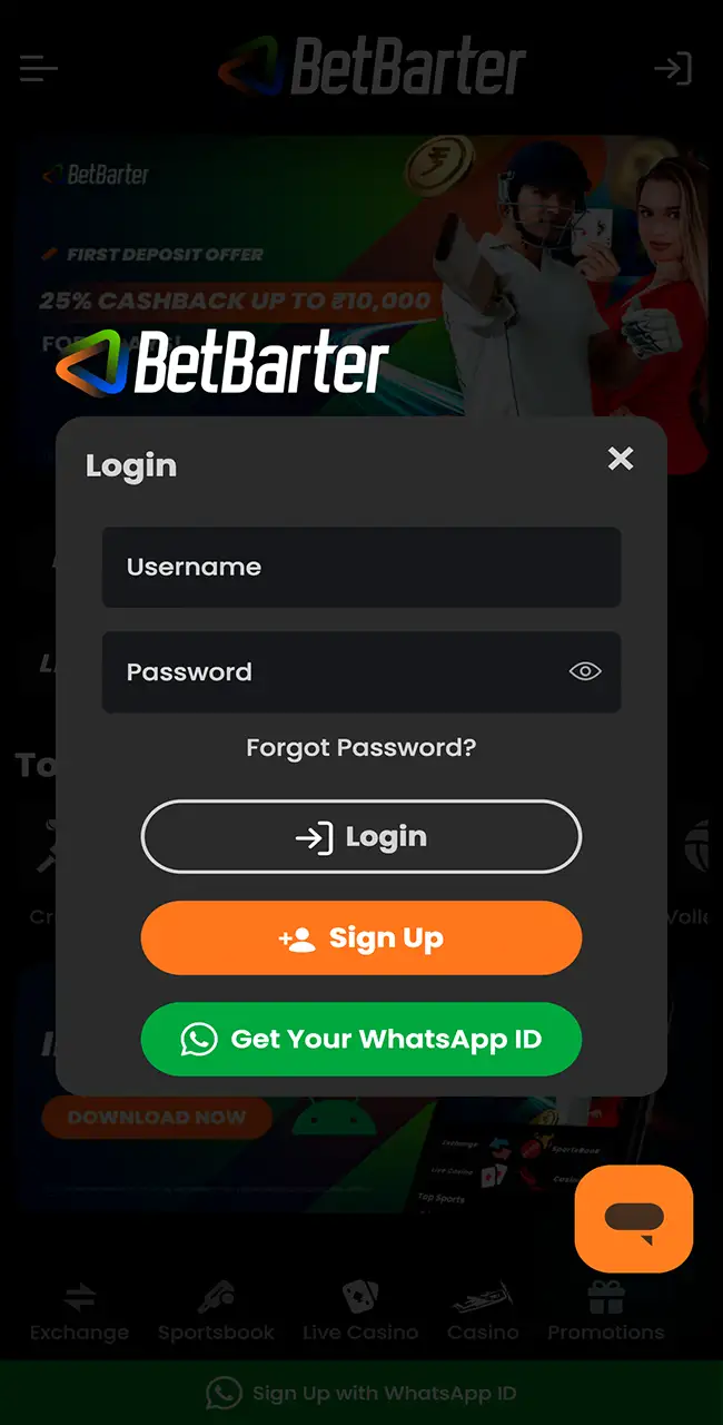 In order to start betting or playing in the casino, you need to create a BetBarter account, if you have one - just log in there.