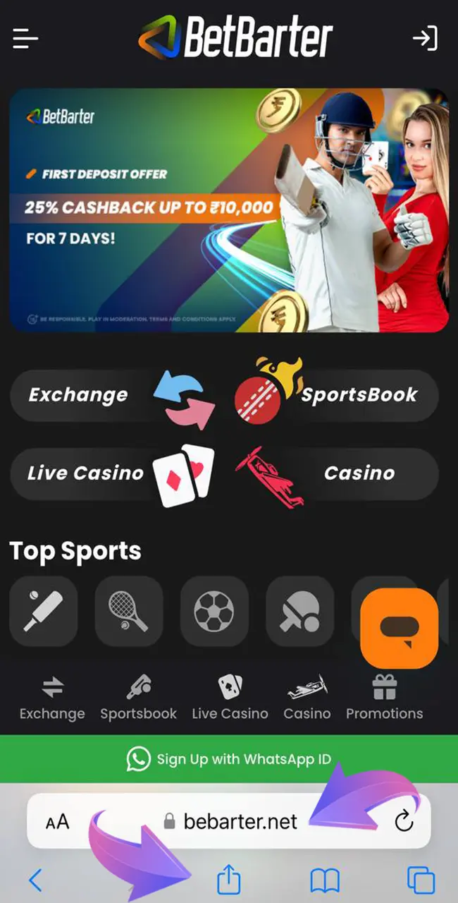 Launch Safari and open our BetBarter casino site to download BetBarter app to your iPhone or iPad.